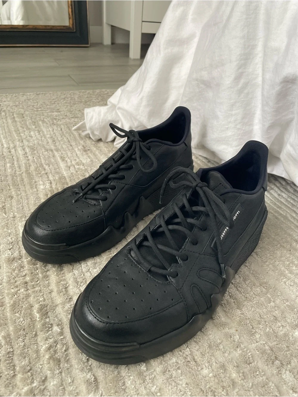 Giuseppe Zanotti Black Leather and Fabric Talon Low Top Wedge Sneakers